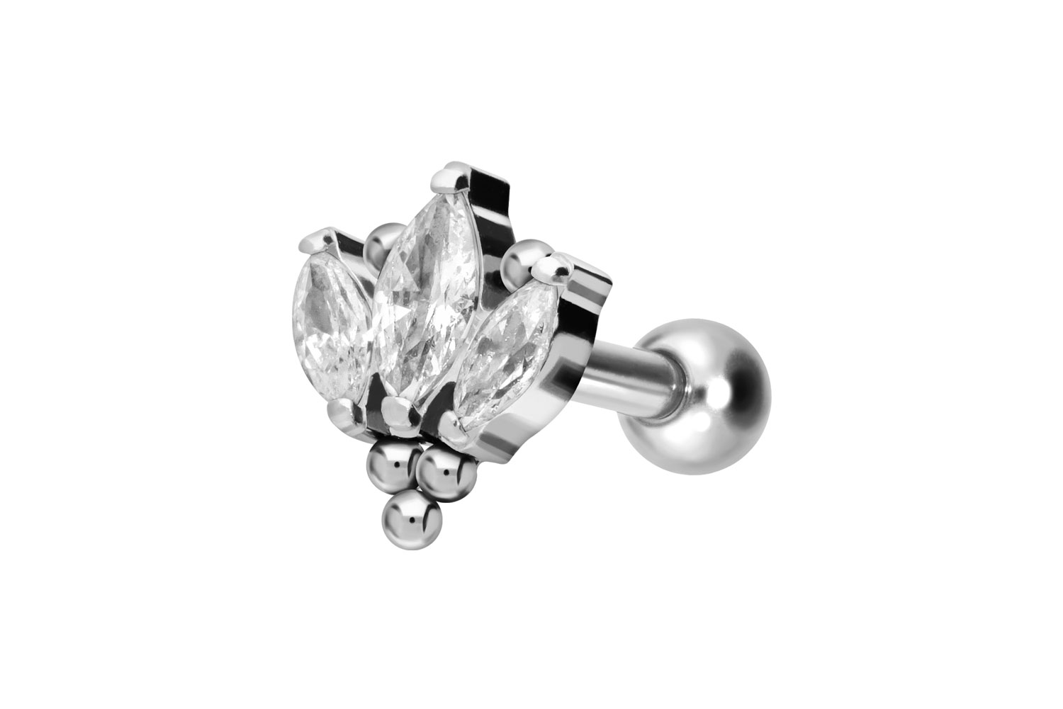 Titan Ohrpiercing mit Innengewinde LOTUSBLÜTE + KUGELN